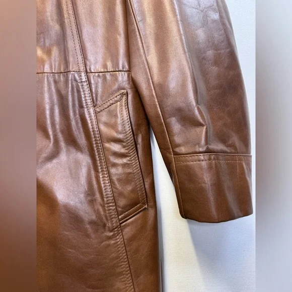 Vintage 70s Leather Trench Coat‎ Size 40R Rust Brown Belted Grais New Generation - Picture 6 of 15